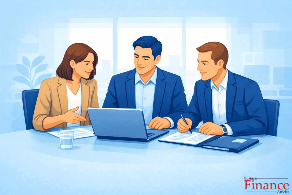 Flat vector infographic showing business partners collaborating in a partnership structure