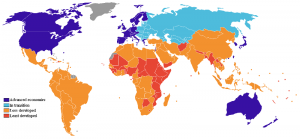 World map of developing and developed countries