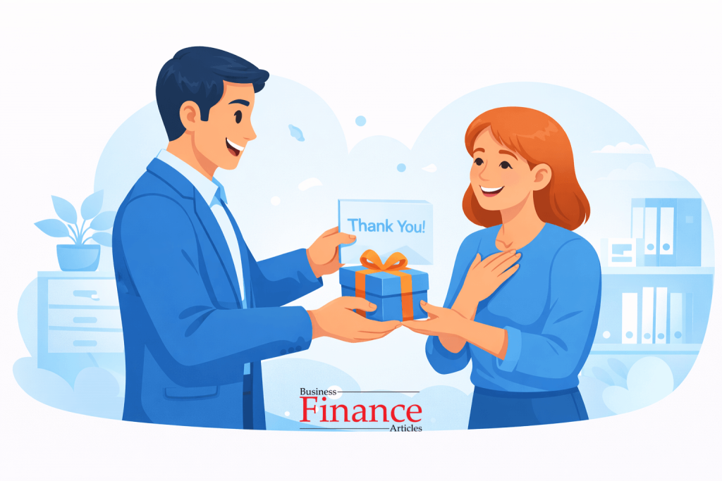 illustration of employee receiving appreciation gift with message