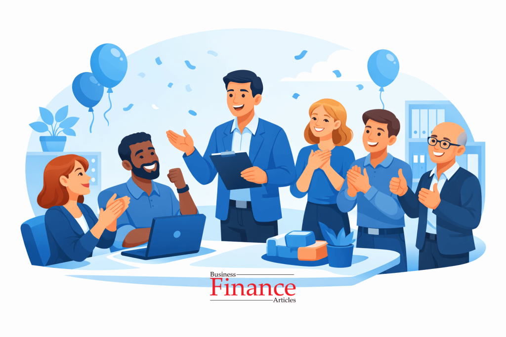 illustration of team celebrating employee appreciation with positive messages