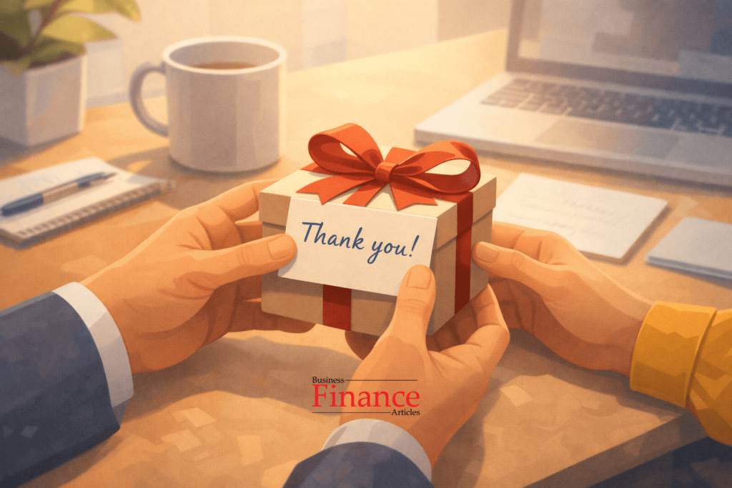 employee receiving personalized appreciation gift with thank you note