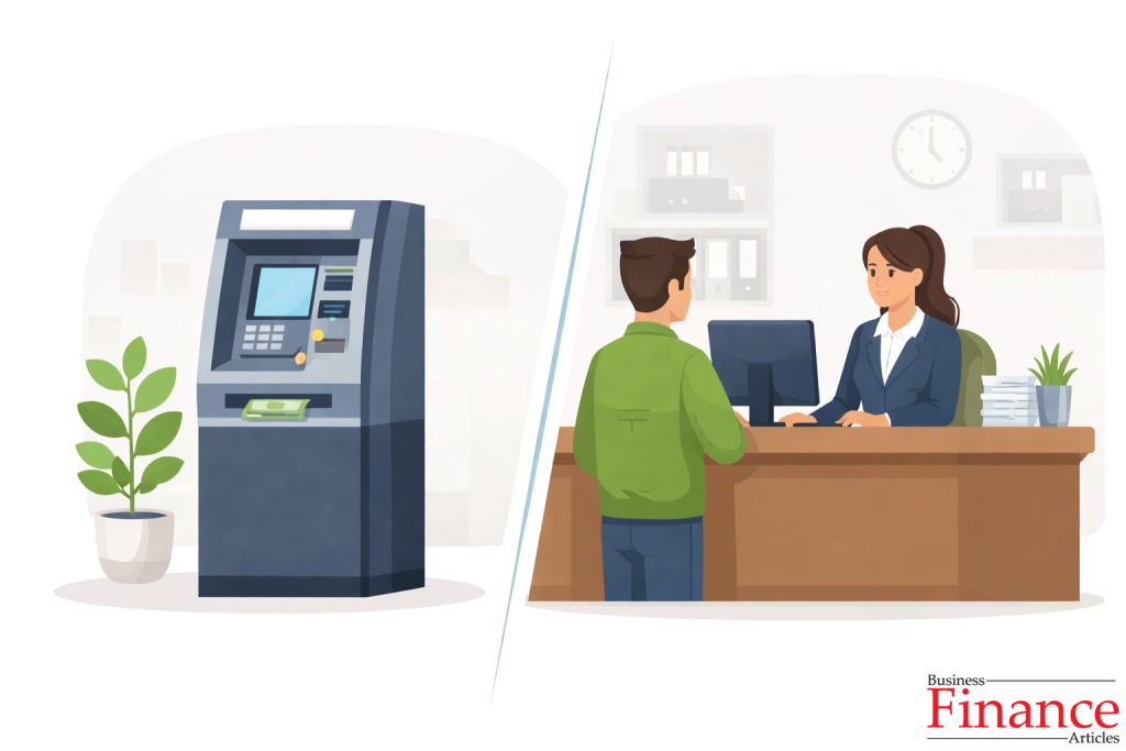ATM machine compared with bank teller counter