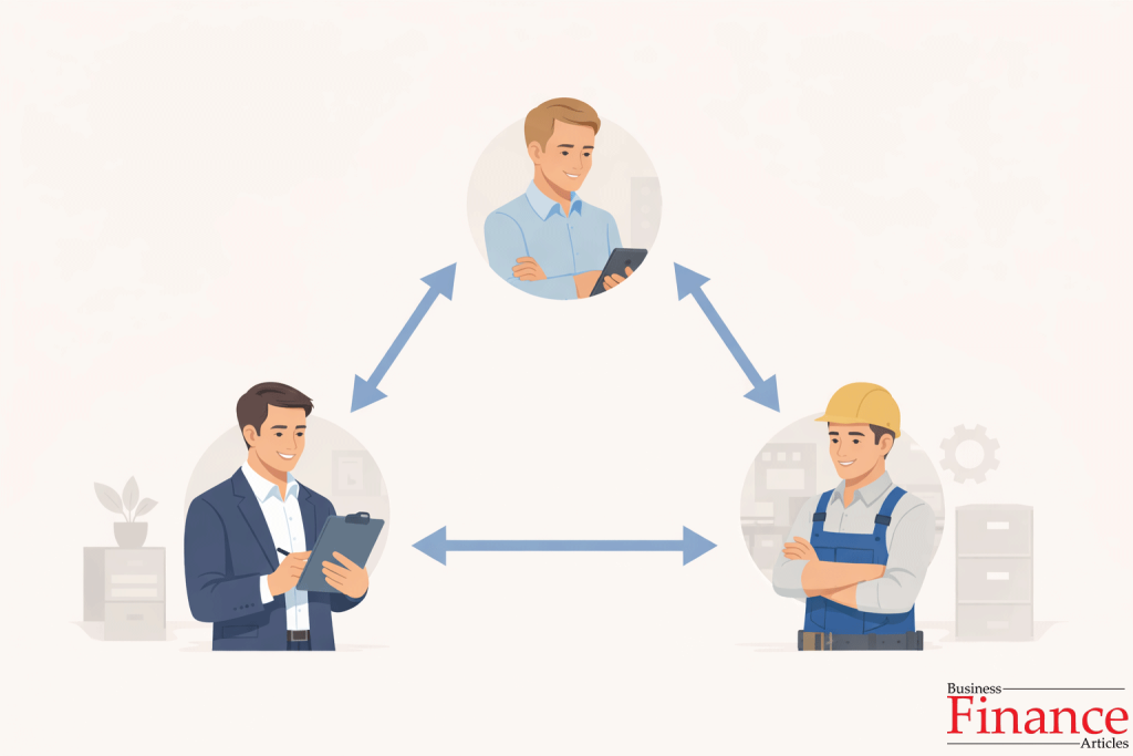 B2B buying chain showing purchase manager, production manager, and maintenance manager connected