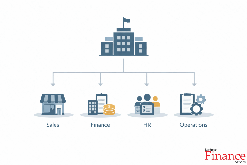 Illustration showing fast centralized decision-making with authority flowing from top management to teams