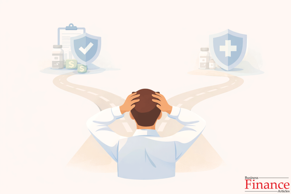Person choosing between Medicare and private health insurance options