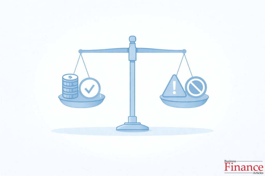 Illustration showing balanced pros and cons of a debt management plan