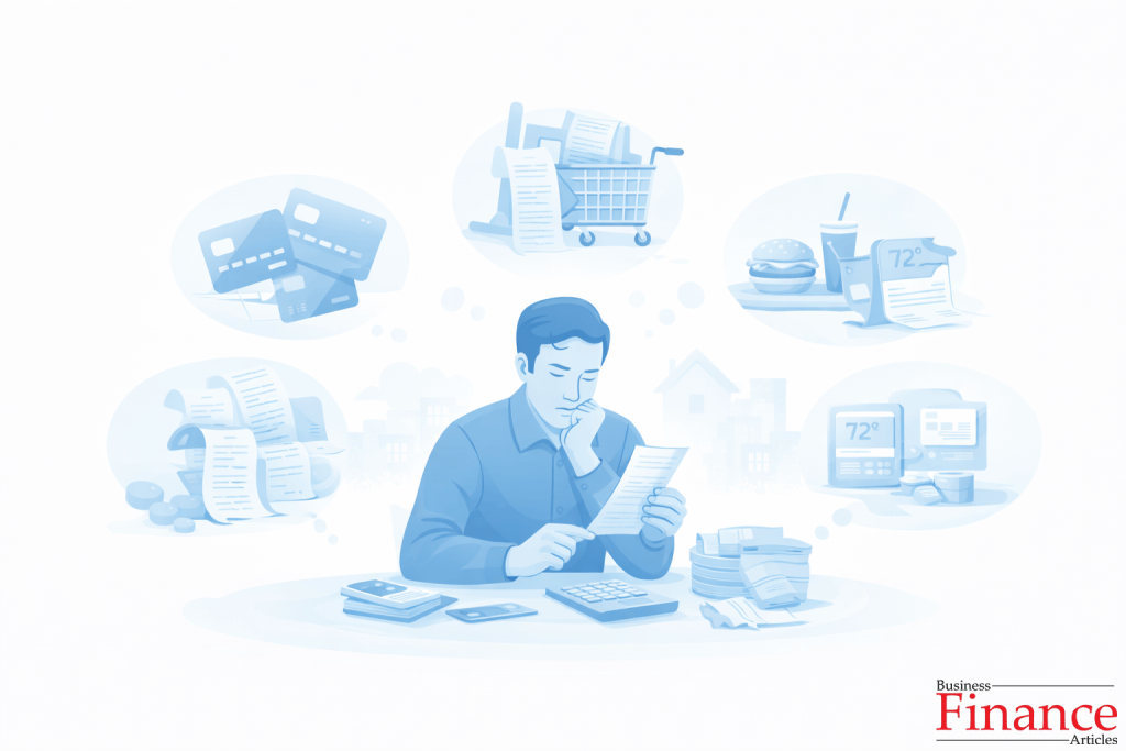 Illustration showing common everyday habits that lead to unnecessary spending and money waste