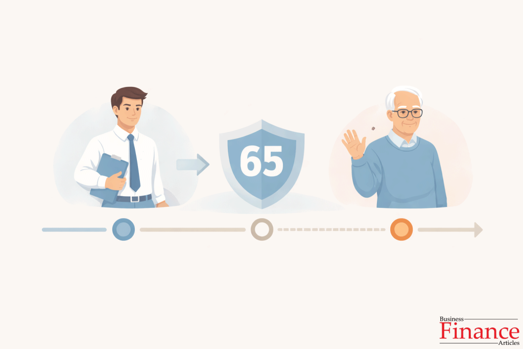 Healthcare eligibility by age showing younger worker and senior citizen