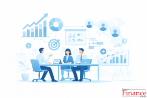Illustration showing sales management concept with a team planning strategy using charts, graphs, and customer insights