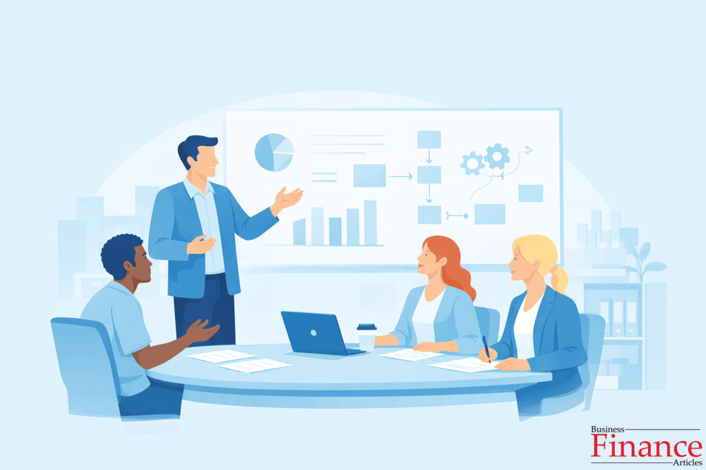 Manager guiding a team with clear communication and information flow