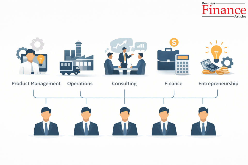 MBA career paths for engineers including product management, operations, finance, and consulting