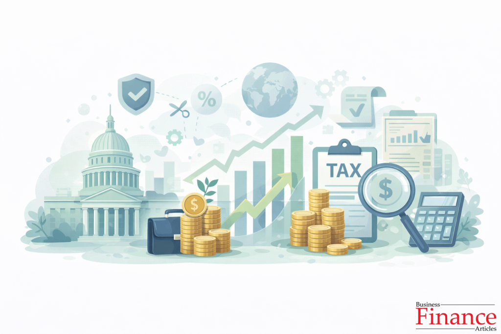 Modern taxation system illustration representing economic growth, stability, government policy tools, and adaptive tax structures