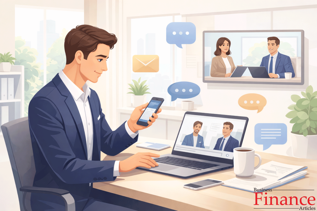 Salesperson using digital tools to communicate with clients