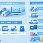 Silver coins and silver bars representing silver as a long-term investment asset
