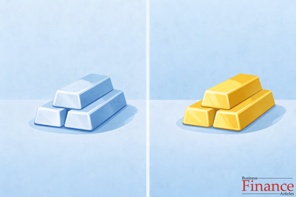Visual comparison of silver and gold bars as investment assets
