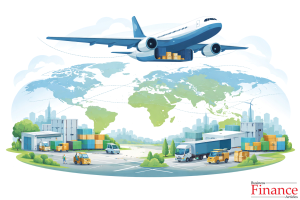 Air transport connecting global business supply chains with cargo airplanes