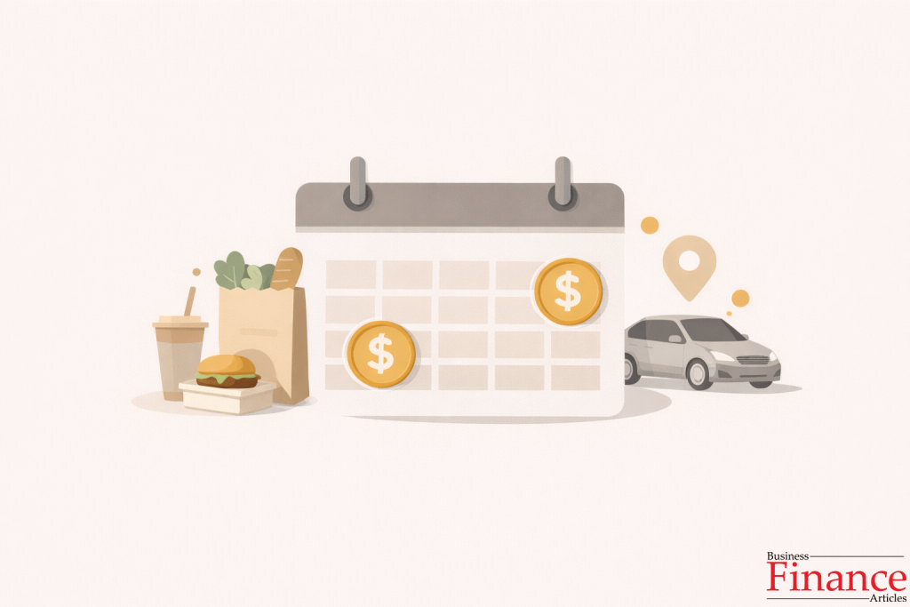 Calendar-style illustration representing monthly dining and ride credits on a credit card