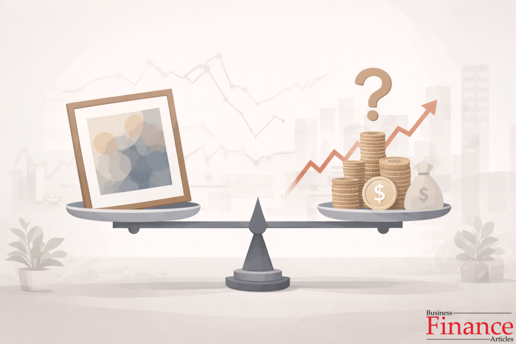 Illustration showing uncertainty and risk in art investment compared with financial value