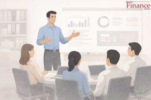 Confident leader explaining clear direction to a professional team in a modern office setting