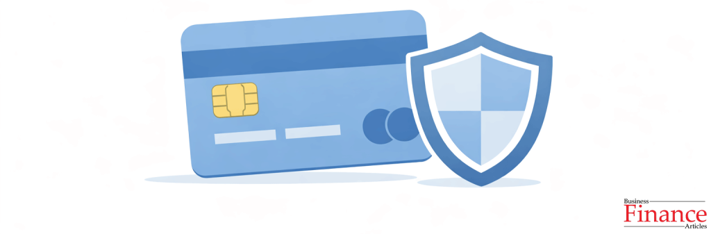 Credit card protected by shield icon symbolising consumer protection and financial security