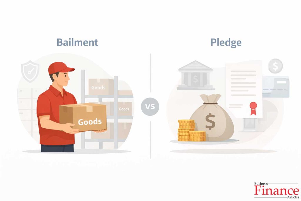 Comparison illustration explaining difference between bailment and pledge in banking