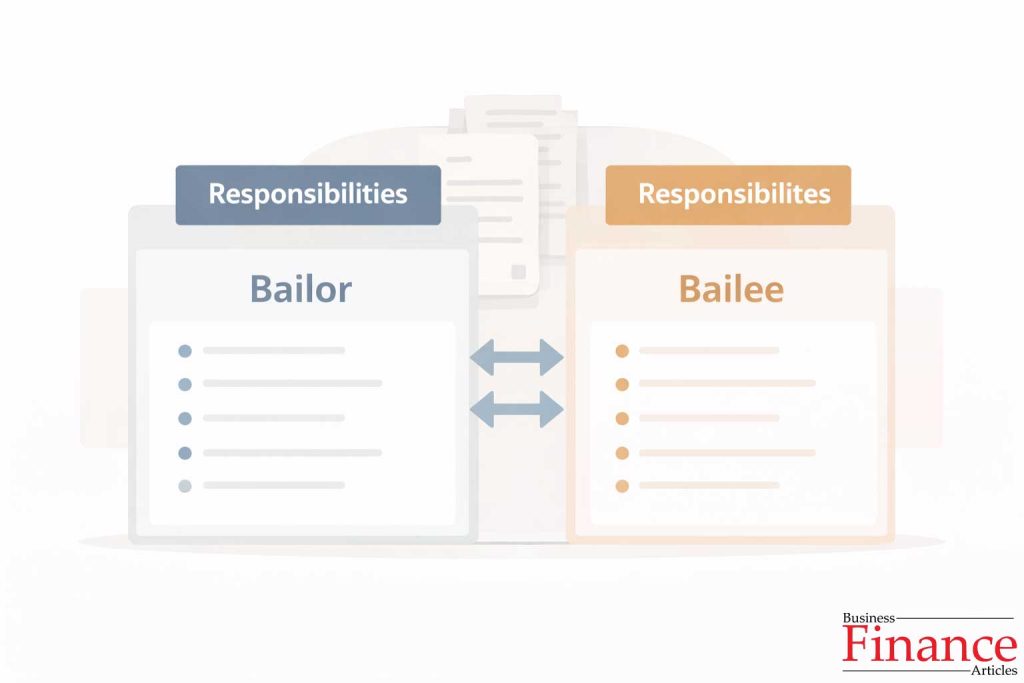 Infographic comparing responsibilities of bailor and bailee in business bailment