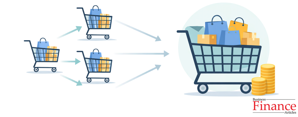 Flat illustration representing cost savings through centralized purchasing and shared services