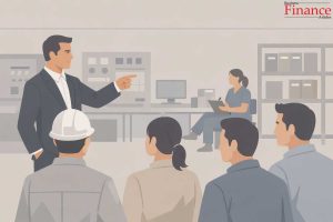 Coercive leadership style showing a decisive leader giving clear instructions in a structured, compliance-driven workplace