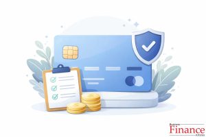 Credit-building credit card illustration with shield and checklist icons