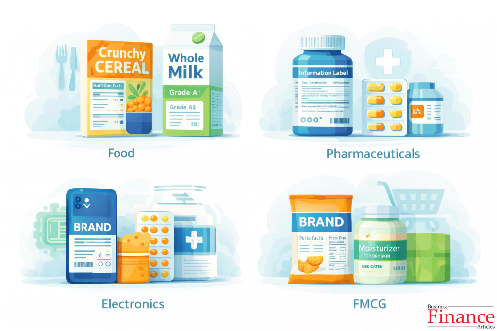 Labels used across food, pharmaceutical, electronics, and FMCG industries