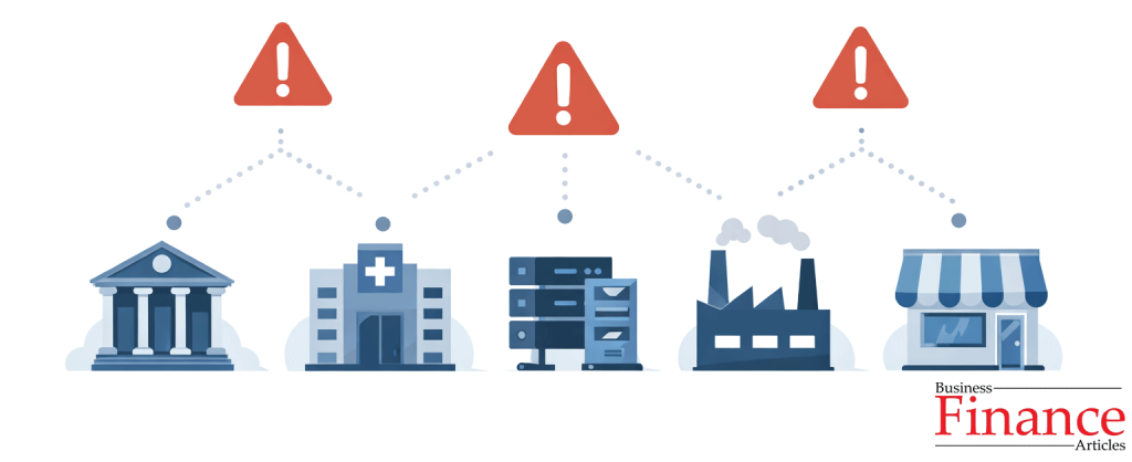 Industry icons connected to warning symbols representing sector-based reputational risk exposure