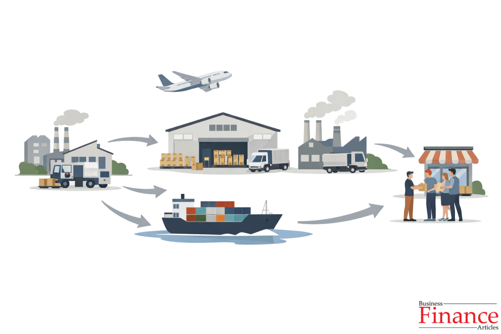 Transportation connecting suppliers, warehouses, factories, and customers in a supply chain