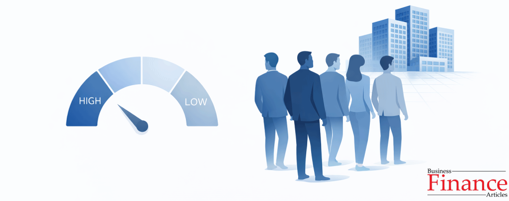 Trust gauge dropping as consumers turn away from corporate building symbolizing loyalty erosion