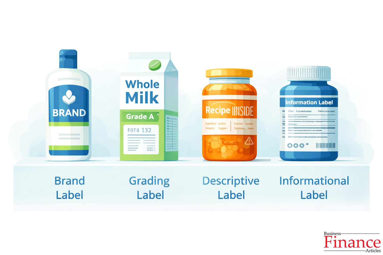 Illustration showing brand, grading, descriptive, and informational labels on product packaging