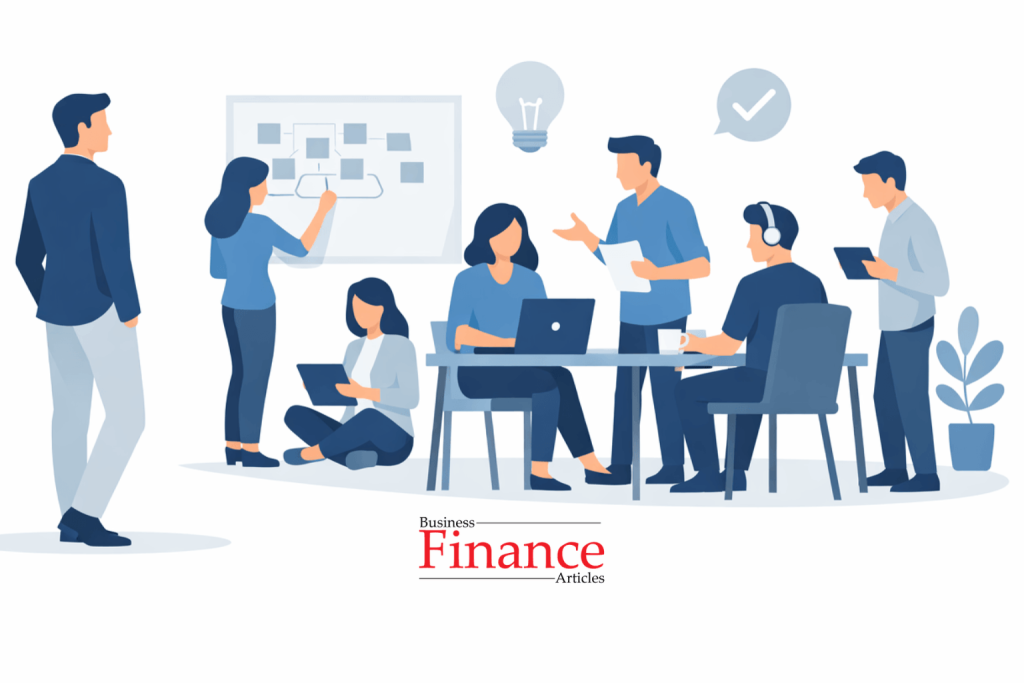 leader stepping back while team works independently representing laissez-faire leadership