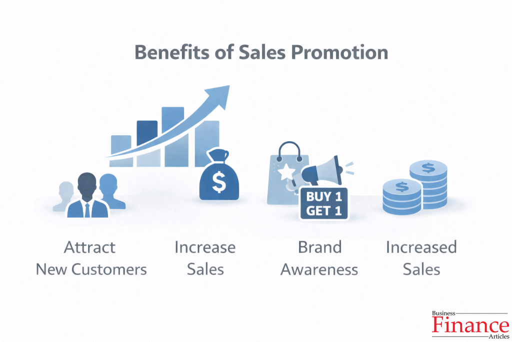 infographic showing how sales promotion increases sales customer acquisition and brand awareness
