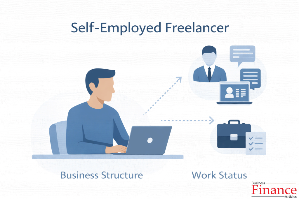 illustration showing self employed professional working independently providing services to clients