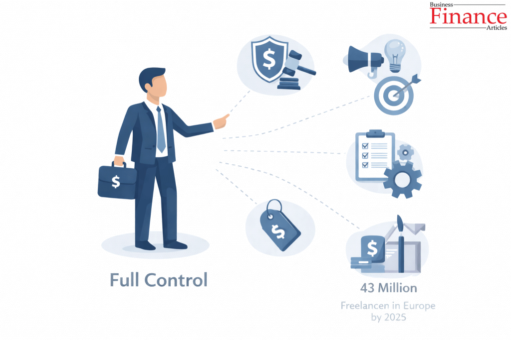 illustration showing sole proprietor making independent business decisions with full control over operations