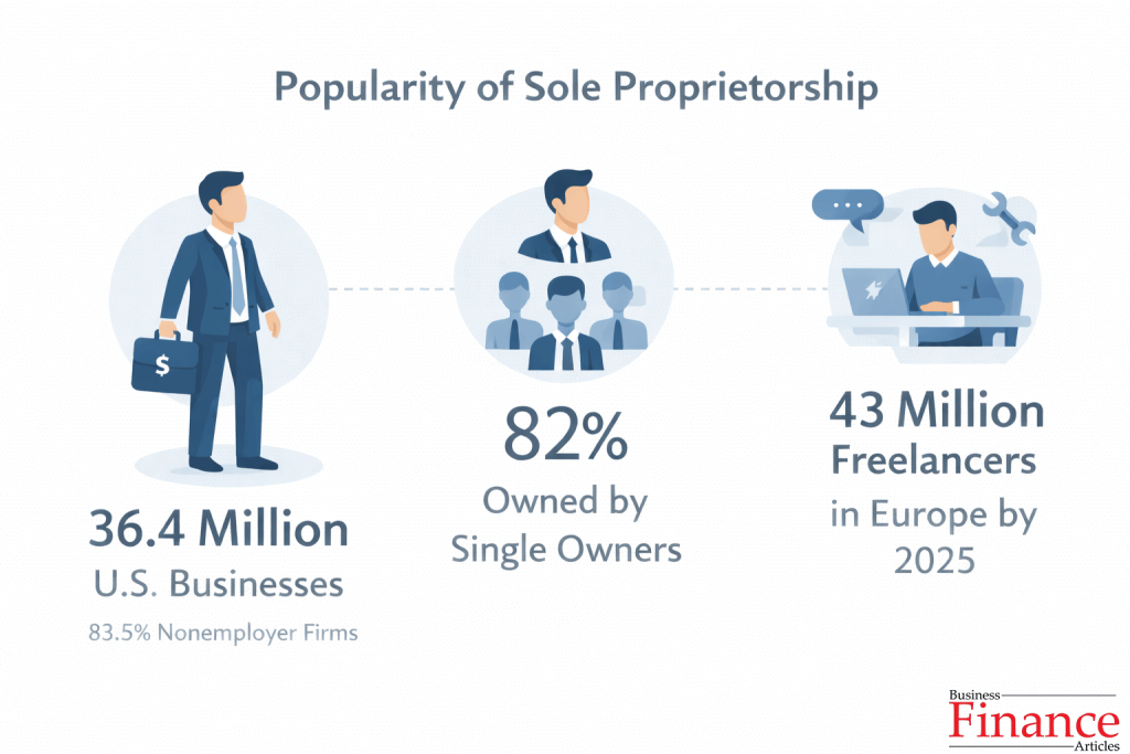 infographic showing popularity of sole proprietorship and number of small businesses operated by single owners