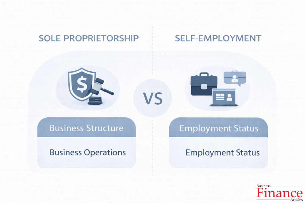 comparison infographic showing difference between sole proprietorship and self employment