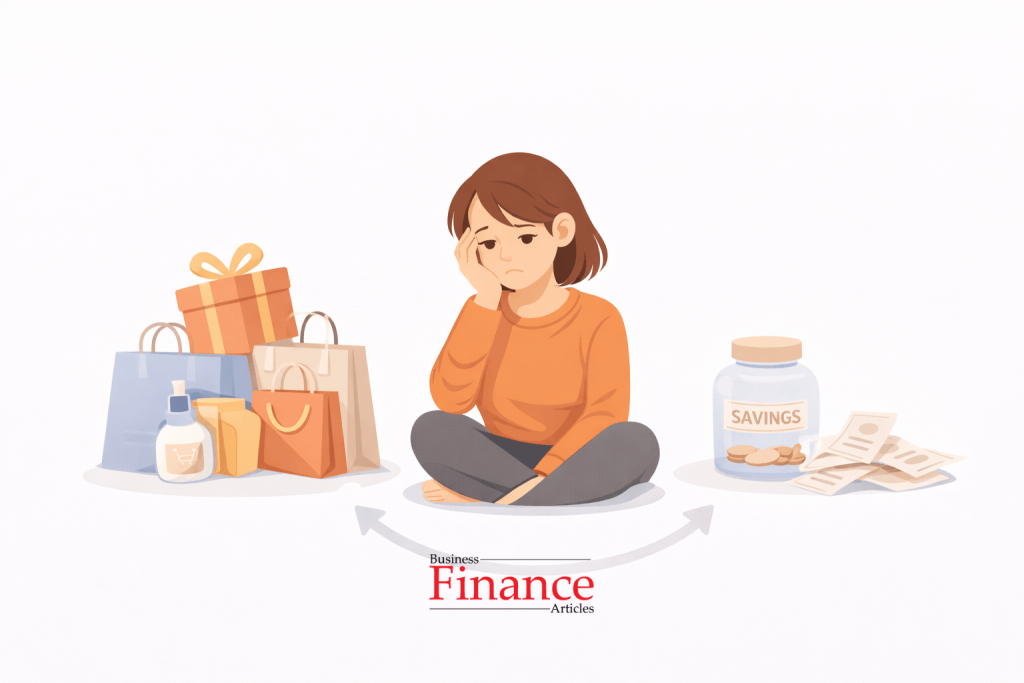 financial impact of impulse buying showing reduced savings and increased expenses