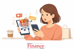 lady making an unplanned online purchase on smartphone