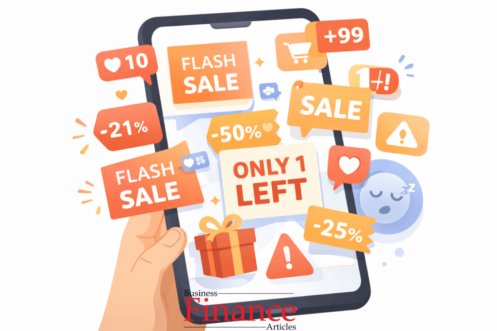 online shopping popups and notifications encouraging impulse buying