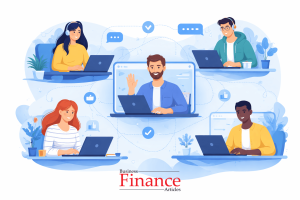 illustration of remote employees working and staying connected virtually