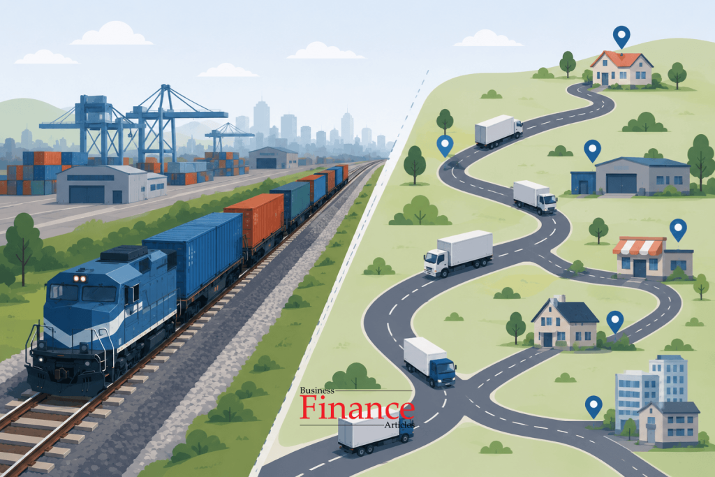 comparison of railway transport and truck delivery route flexibility