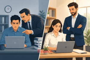 Manager observing employee performance while allowing independent work, illustrating employee testing versus micromanagement in the workplace.