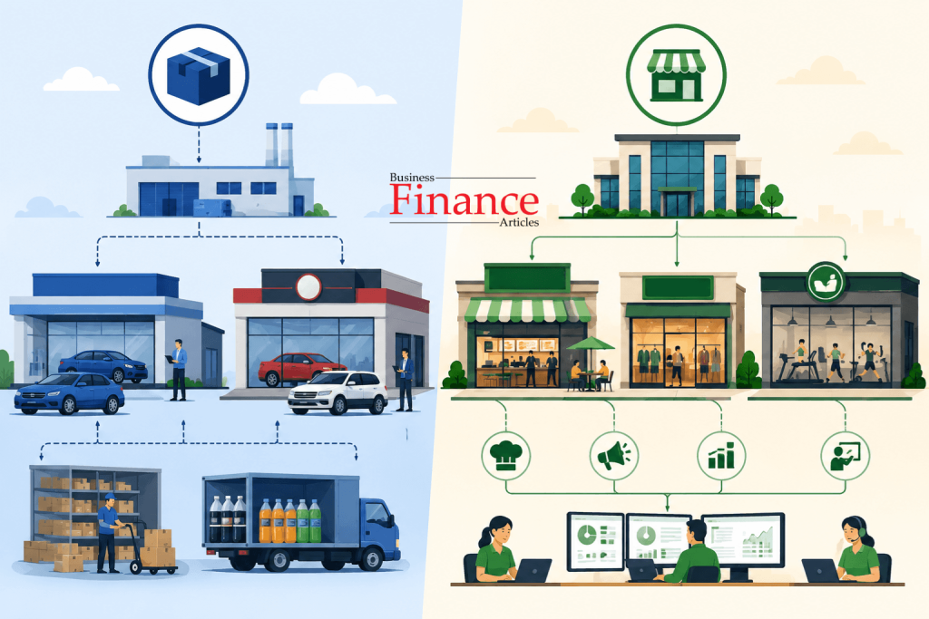 Illustration comparing product franchising and business format franchising business models