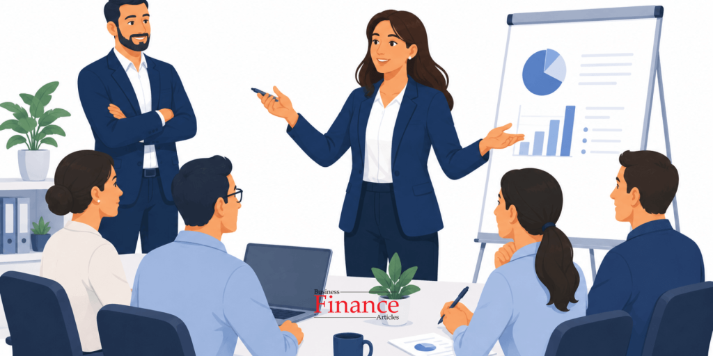 Manager assigning leadership responsibilities and employee leading an important business project.